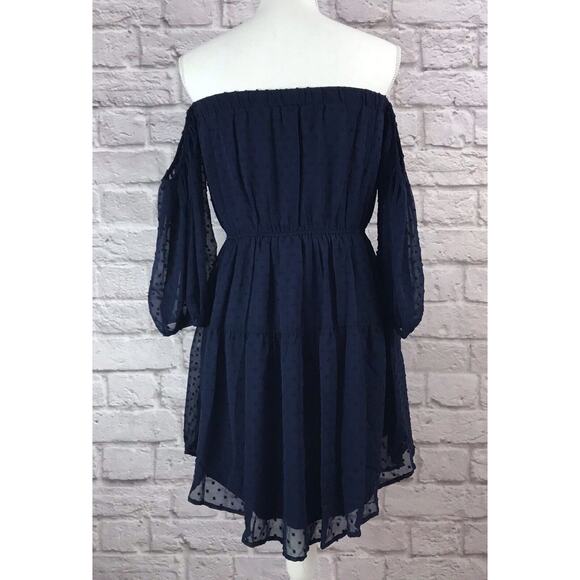 Symphony Size Medium Navy Blue Off The Shoulder Layered Eyelet Dress NWT - Picture 7 of 9